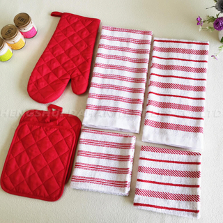 357 Yarn-dyed cotton towels+glove+potholder,7packs.