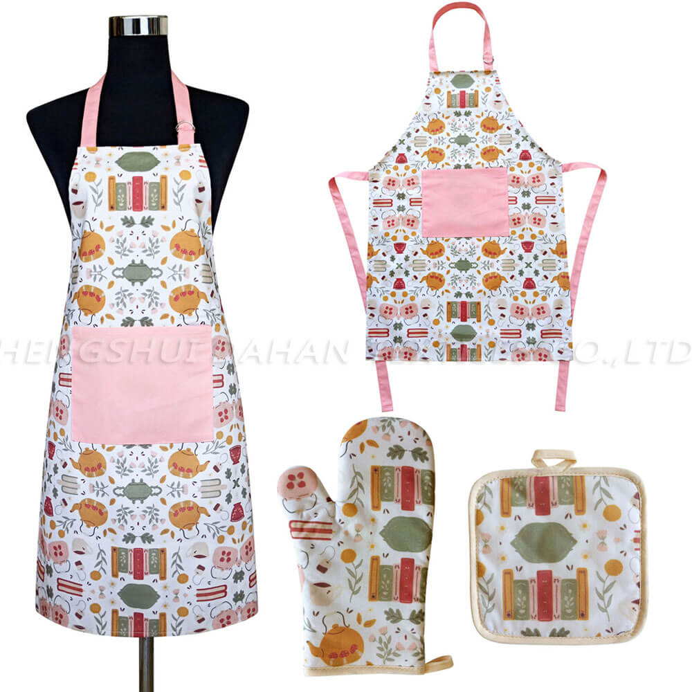 AGP162 Printing apron+glove+pot holder 3-pack.