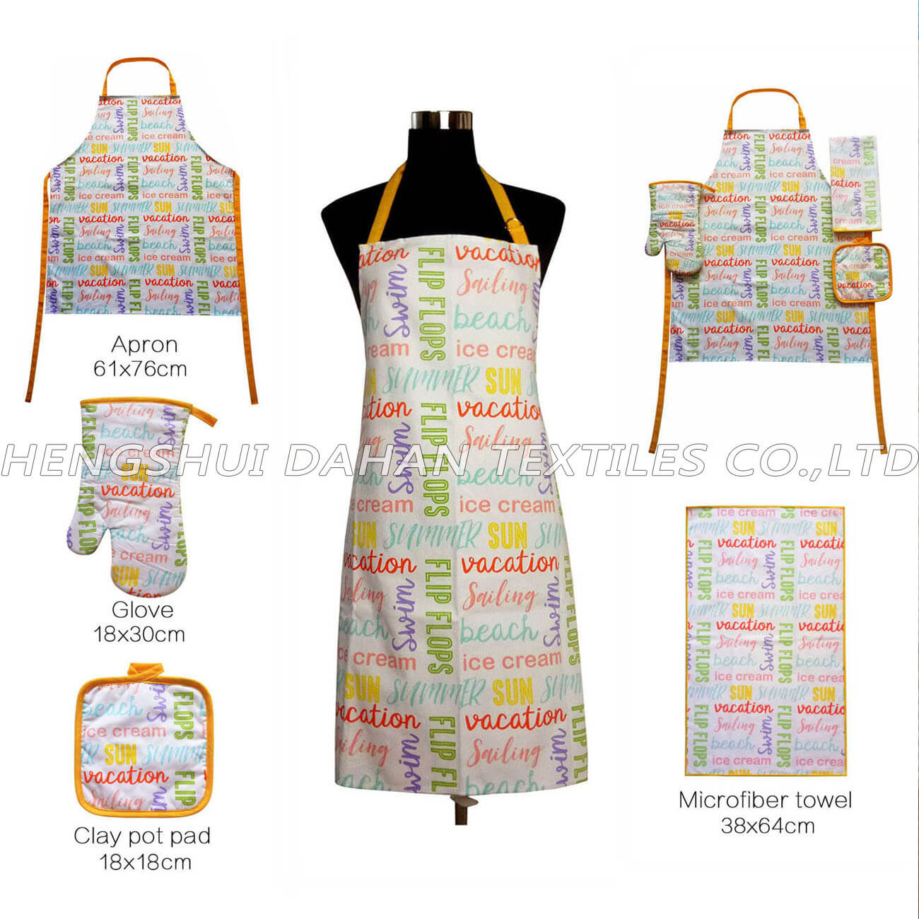 AGP40 Printing apron,oven mitt,potholder,microfiber towel 4 packs 