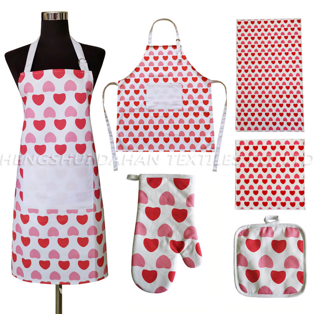AGP153 Printing apron+glove+pot holder+microfiber towels 5-packs.